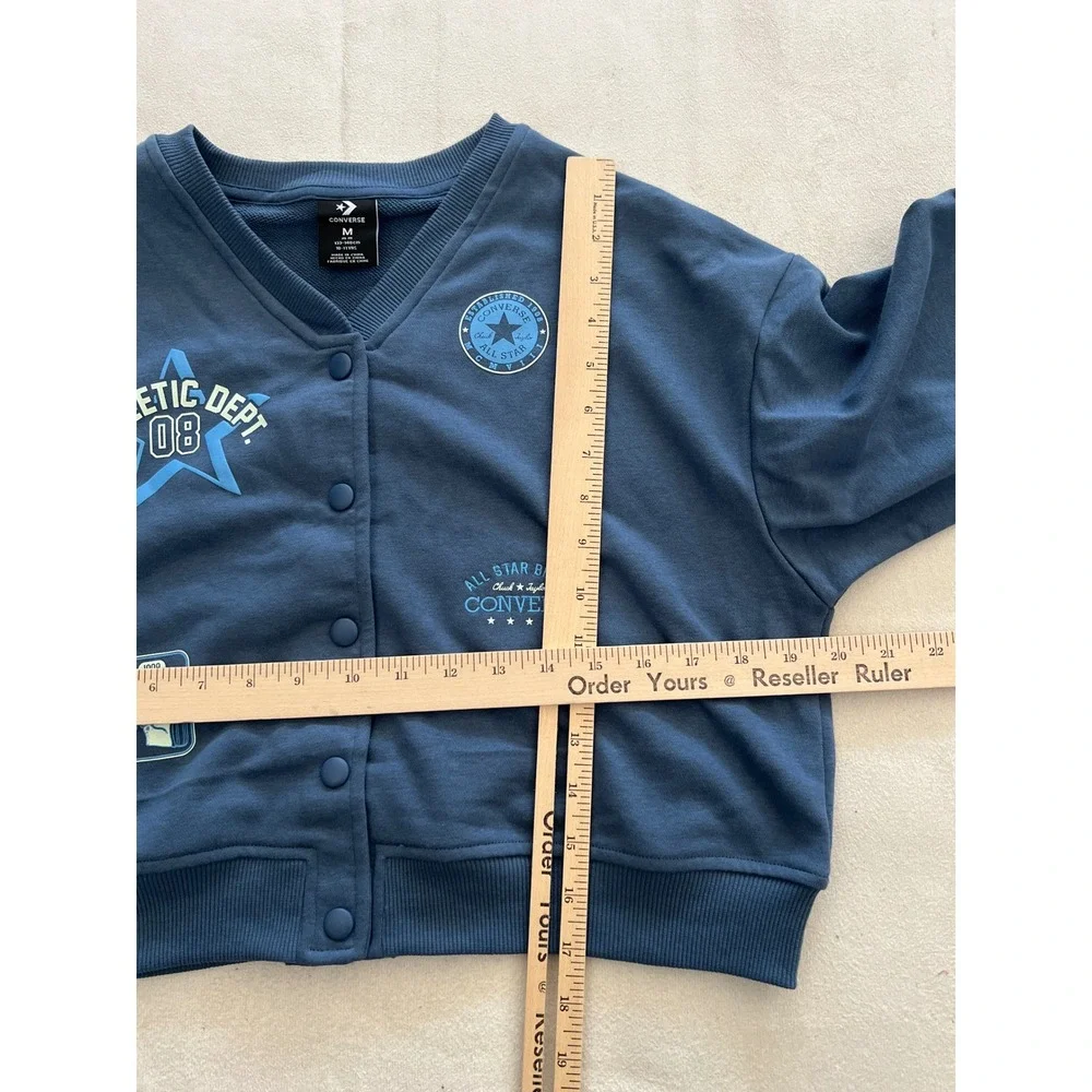 Converse Girls Slacker Blue Varsity Cardigan Sweatshirt 4MH371-UFL Size M 10-12
